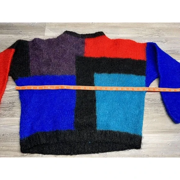 Vintage Color Block Mohair Sweater Royal Mile Edinburgh Hand Knit‎ Neva McIntosh